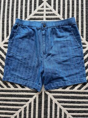 Slate & Stone Dark Blue Linen-Blend Shorts (Tag reads 31 / Fit 34 )